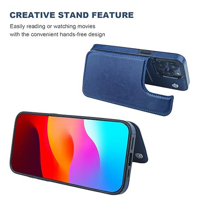 ONETOP for iPhone 15 Pro Max Wallet Case with Credit Card Holder,Blue | Kickstand,ID/Cash Holder,Case Wallet with Card Slots,Double Magnetic Clasp,Durable PU Leather Shockproof Cover for Women Men - color: Blue