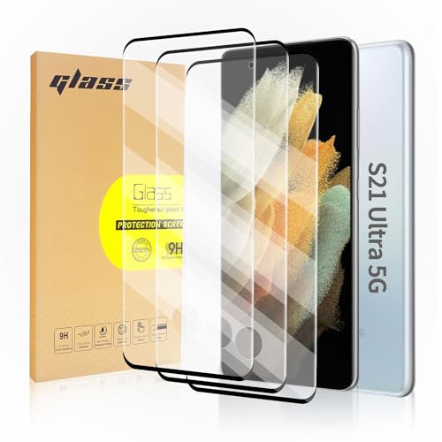 3 Pack Curved Tempered Glass Screen Protector Applicable for Samsung Galaxy S21 Ultra 5G 6.8inch, Support Fingerprint ID Friendly Tempered Glass Screen Protective, HD Clear Scratch Resistant Suitable - color: s21Ultra