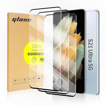 3 Pack Curved Tempered Glass Screen Protector Applicable for Samsung Galaxy S21 Ultra 5G 6.8inch, Support Fingerprint ID Friendly Tempered Glass Screen Protective, HD Clear Scratch Resistant Suitable - color: s21Ultra
