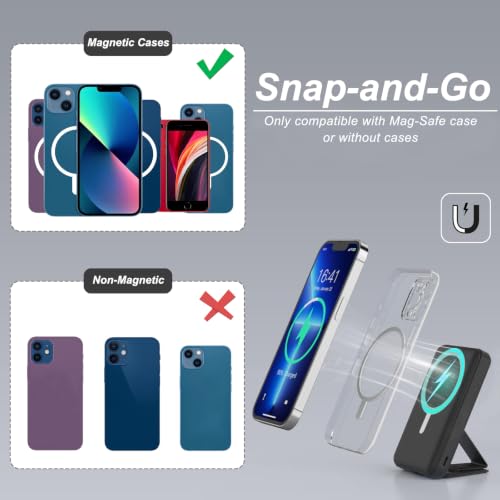 AOGUERBE Magnetic Power Bank, 10000mAh Wireless Portable Charger with Stand - color: Matte Black