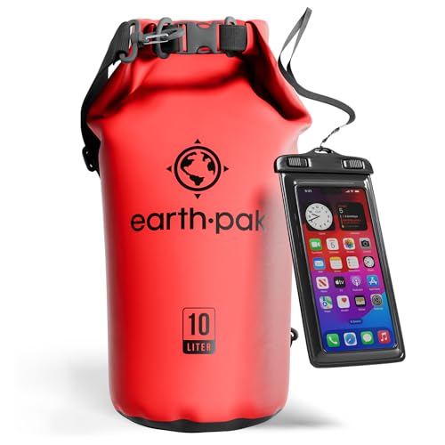 Earth Pak Waterproof Dry Bag - Roll Top Waterproof Backpack Sack Keeps Gear Dry for Kayak with Waterproof Phone Case - color: Red, size: 10L