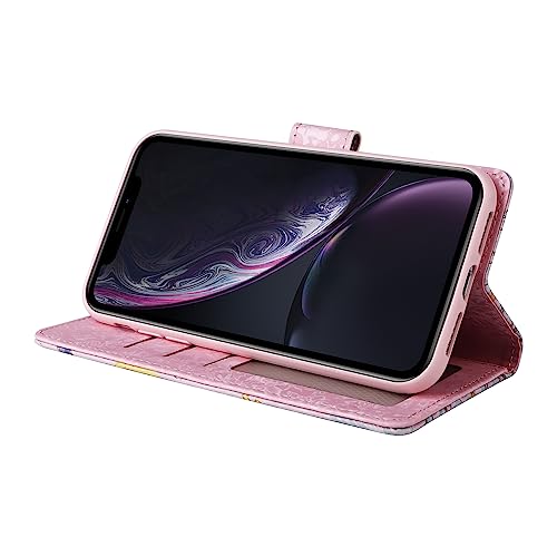 UEEBAI Wallet Case for iPhone XR, PU Leather Phone Case Kickstand RFID Blocking Flip Case with Card Slots Wrist Strap Relief Engraved Pattern Magnetic Closure Folio Case - Sunflower - color: Sunflower