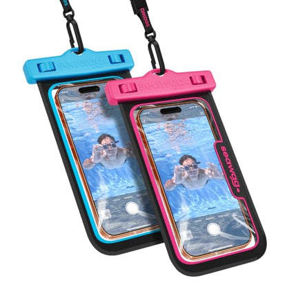 SEAWAG Next Waterproof Phone Pouch, IPX8 Dry Bag for iPhone 16 15 14 13 Pro Max & Samsung Galaxy S25 S24 — Underwater Case, Full Touchscreen, Lanyard, Beach Pool Snorkeling, 2 Pack Blue and Pink - color: 2Pack Blue+Pink