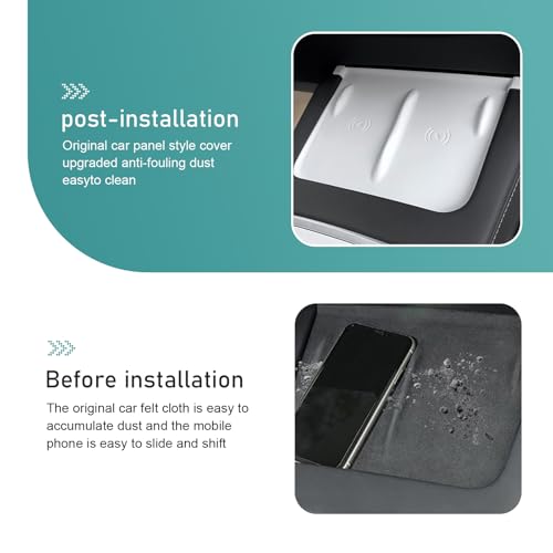 Car Central Control Wireless Power Supply Silicone Pad, Non-Slip Flexible Center Console Wireless Charging Mat, 1:1 Original Size Design, Compatible with 2021-2025 Model Y/Model 3 (White)