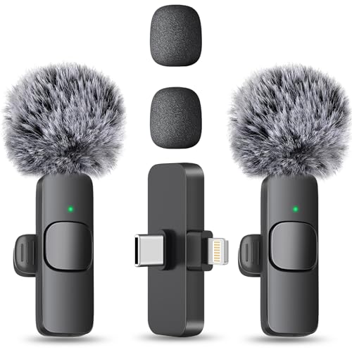 MAYBESTA Wireless Mini Microphone for iPhone, Android Phone - 2 Pack Lavalier Lapel Mic for Audio Video Recording - Clip on Content Creator Microphones for YouTube Tiktok Podcast Vlogging