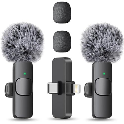 MAYBESTA Wireless Mini Microphone for iPhone, Android Phone - 2 Pack Lavalier Lapel Mic for Audio Video Recording - Clip on Content Creator Microphones for YouTube Tiktok Podcast Vlogging