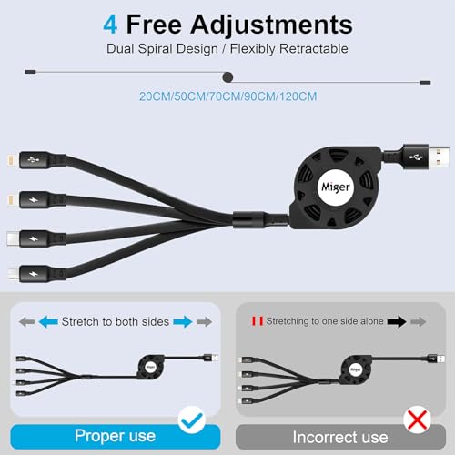 Multi Charging Cable,[2Pack 4Ft] Retractable Phone Charger for All Devices