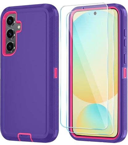 Qinmay Phone Case for Samsung Galaxy A37 5G Case with HD Screen Protector, Heavy Duty Shockproof & Dropproof 3-Layer Cover Phone Case for Galaxy A37,PurpleRoseRed - color: PurpleRoseRed