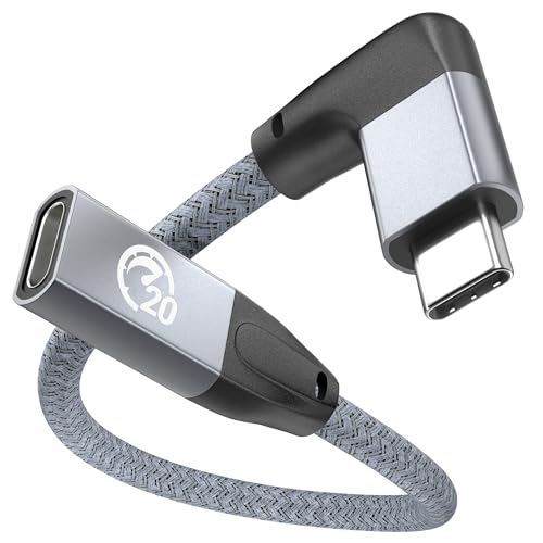 Right Angle USB C Extension Cable 0.6FT, USB-C 3.2 Male to Female Cable - color: GRAY, size: 0.6FT
