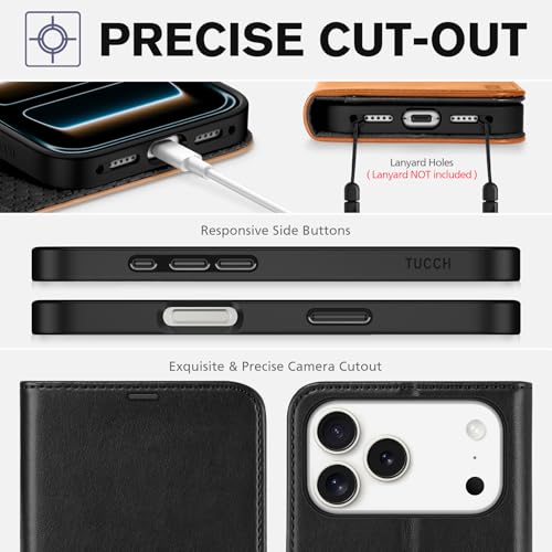 TUCCH Wallet Case for iPhone 17 Pro Max (6.9"), Flip Stand, Black & Brown | RFID Blocking, 4 Card Holders, Kickstand, PU Leather, Shockproof TPU Shell, Magnetic Closure, Protective Folio Cover - color: Two-tone Black & Brown