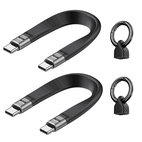 Short USB C Cable with Keychain Total 2-Packs, (5inch) Thunderbolt 4 USB 4 Cable with 40Gbps Data Transfer 240W PD Fast Charging 8K@60Hz, Compatible for iPhone17 Pro Max