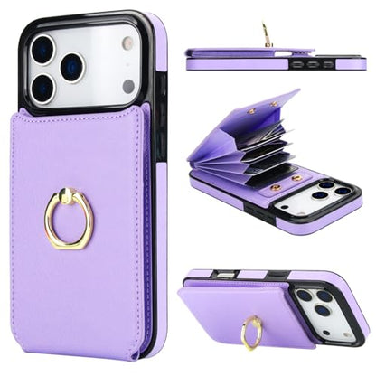 Folosu for iPhone 17 Pro Max Case Wallet, Finger Ring Holder Cover Purple - color: Purple