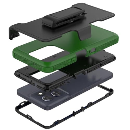 Rugged Phone Case for Moto G Power 5G 2025/Moto G Play 2025, with Belt Clip Holster & Kickstand Heavy Duty Shockproof Protective Full Body Case (Green+Black) - color: Green+Black