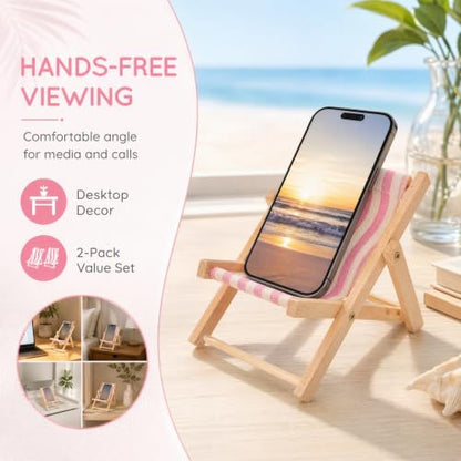 ibasenice 2 Pack Beach Chair Phone Holder, Mini Desktop Phone Stand