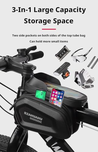 Waterproof Hard Shell Bike Frame Bag, Touch Screen Phone Holder Bag, MTB Cycling Storage Bag,Gift for Dad/Men