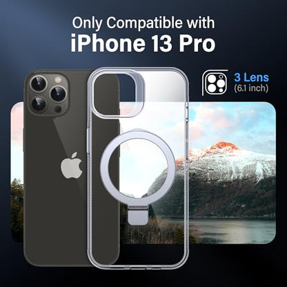 Magnetic Case for iPhone 13 Pro - [Built-in Invisible Stand] [Compatible with MagSafe] [Military Grade Drop Protection] Anti-Yellowing Hard Back Silicone Edge Cover, 6.1", Clear - color: Clear, size: iPhone 13 Pro 6.1''