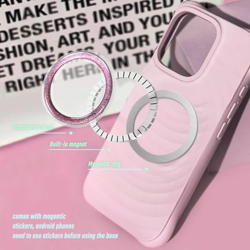 Magnetic Phone Grip, Magnetic Collapsible Expandible Mobile Phone Grips Stand Holder for iPhone 17 16 15 14 13 12 Series, Sparkly Transparent Pink