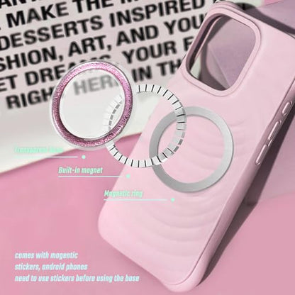Magnetic Phone Grip, Magnetic Collapsible Expandible Mobile Phone Grips Stand Holder for iPhone 17 16 15 14 13 12 Series, Sparkly Transparent Pink