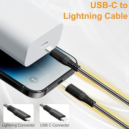 23FT Extra Long iPhone Charger Cable, [Apple MFi Certified] Nylon Braided USB C to Lightning Cable, 2.4A Fast Charging Cord, 480Mbps Data Sync for iPhone 14 13 12 11 Pro Max, iPad Pro Air Mini