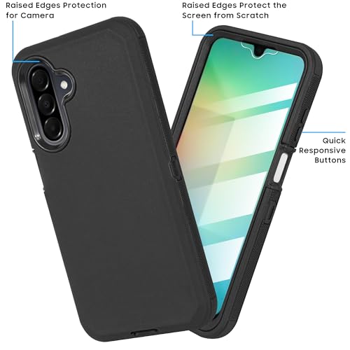 Compatible for Samsung Galaxy A26 5G, Built in Screen Protector, Belt Clip Holster Heavy Duty Defender Case Dustproof Shockproof Protection (Black) - color: Black