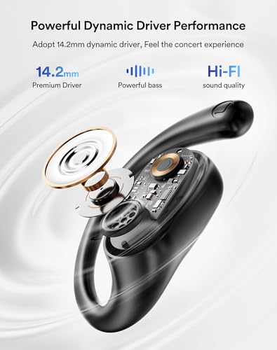Eigsupia Open Ear Headphones, Bluetooth Headphones 5.3 Sports with Smart Digital Display, 36H Playtime, IP54 Waterproof, Wireless Earbuds Lightweight Design Fit Cycling, Running, Workout (Black)