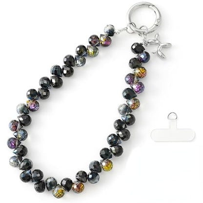 richginker Crystal Beaded Phone Wrist Strap with Tether Tab, Black - color: Black