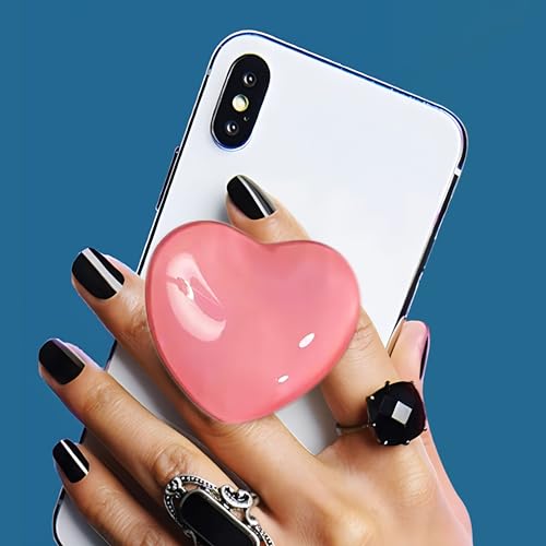 Cute Heart-Shaped Expanding Phone Grip - 3D Deep Pink Crystal Collapsible Phone Mount Holder Stand for Girls Women, Lovely Phone Charm and Accessories，Finger Snap Grip Holder for iPhone, iPad, Kindle