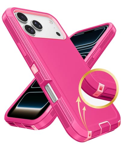 Jelanry for iPhone 17 Pro Max Heavy Duty Tough & Shockproof Phone Case Pink | Anti-Dust Port & Crossbody Strap Holes Design, Tough Protection Back Cover Cases For Outdoor Travel Commute Rugged Daily Use