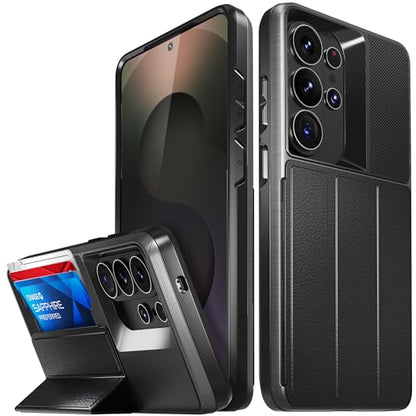 VENA vCommute for Samsung Galaxy S26 Ultra Wallet Case, Black | Military-Grade Drop Protection, Premium Leather Magnetic Flap Cover, Hidden Card Holder, RFID Blocking, Multi-Angle Kickstand - color: Black, size: S26 Ultra