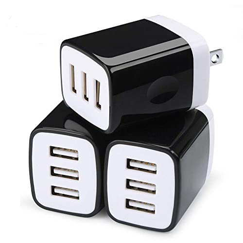 Wall Charger Adapter, USB Cubes, Sicodo 3Pack Universal Travel 3.1A 3 Muti - color: 3Pack-Black