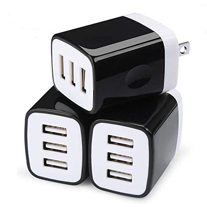 Wall Charger Adapter, USB Cubes, Sicodo 3Pack Universal Travel 3.1A 3 Muti - color: 3Pack-Black