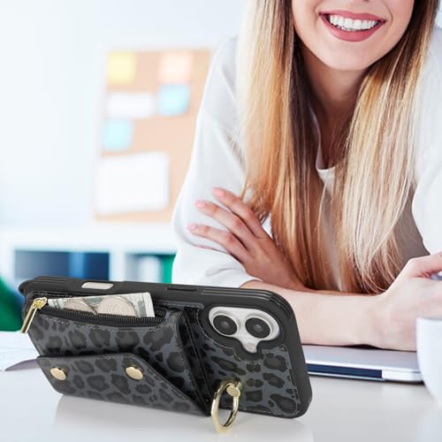Lipvina Crossbody Wallet Case for iPhone 16 Plus,Black Leopard - color: 04-Black Leopard, size: iPhone 16 Plus 6.7"