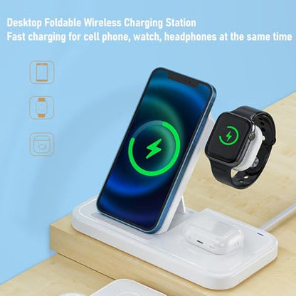 VBESTLIFE 4 in 1 Wireless Charging Station, 15W Fast Charger for Phone Watch Earbuds with Foldable Design for Travel Work Home