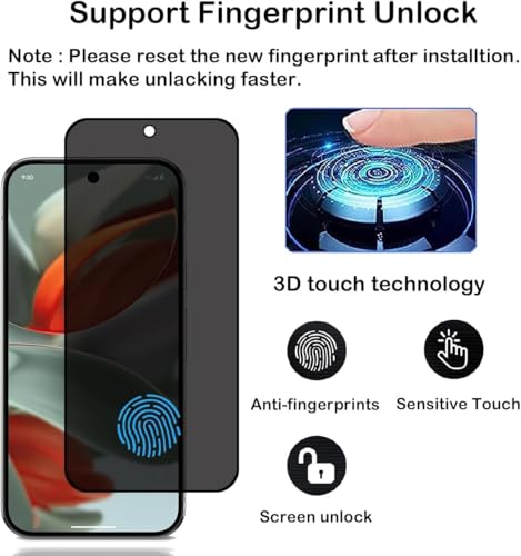 CJY For Google Pixel 9 Pro XL Privacy Screen Protector, 2+2 Pack Tempered Glass with Camera Lens Protector, 3D Curved HD Clear, Case Friendly, 9H Scratch Resistant, Fingerprint Unlock Compatible - color: Google Pixel 9 Pro XL Privacy