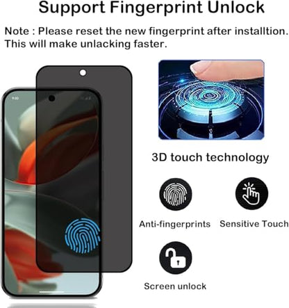 CJY For Google Pixel 9 Pro XL Privacy Screen Protector, 2+2 Pack Tempered Glass with Camera Lens Protector, 3D Curved HD Clear, Case Friendly, 9H Scratch Resistant, Fingerprint Unlock Compatible - color: Google Pixel 9 Pro XL Privacy