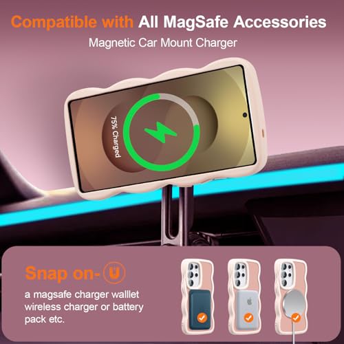 UEEBAI Magnetic for Samsung Galaxy S26 Ultra Case, Compatible with MagSafe, Transparent Wave Frame Design Case Soft Edge Cover Cute Clear Matte Shockproof Protective Phone Cover, Pink - color: Pink, size: Samsung Galaxy S26 Ultra