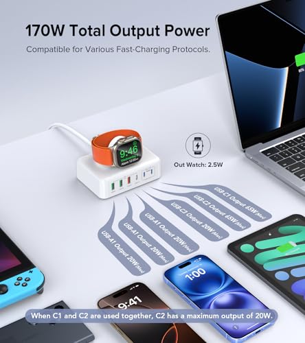 Charging Station for Apple Devices, 170W Max Charging Block for Apple Watch