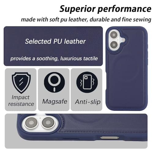 Ｈａｖａｙａ for iPhone 16 Case Detachable Wallet Case with Card Holder，2 in 1 Pu Leather Flip Folio Credit Card Slots Stand Compatible Magsafe Magnetic Shockproof Phone Cover (6.1")-Blue - color: Blue-Detachable
