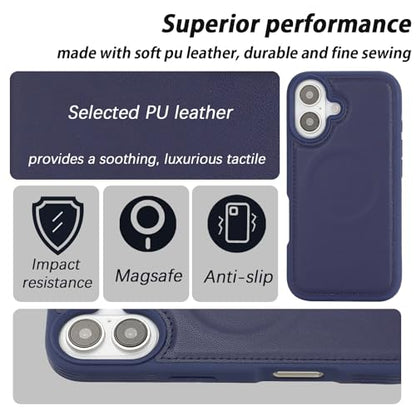 Ｈａｖａｙａ for iPhone 16 Case Detachable Wallet Case with Card Holder，2 in 1 Pu Leather Flip Folio Credit Card Slots Stand Compatible Magsafe Magnetic Shockproof Phone Cover (6.1")-Blue - color: Blue-Detachable