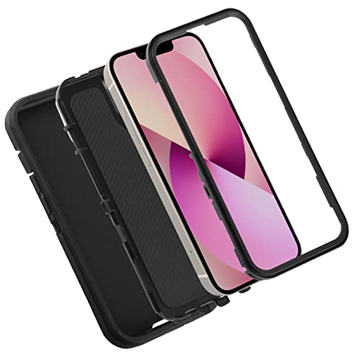 Co-Goldguard Shockproof Case for iPhone 13 with Tempered Glass Screen Protector 3 Layer Military Grade Drop Protection Heavy Duty Protection Rugged Rubber Phone Case Cover for iPhone 13 6.1 Black - color: Black+G