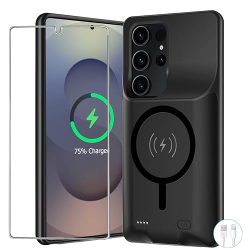 Battery Case for Galaxy S25 Ultra, Upgraded 12000mAh Battery Pack Rechargeable Charger Case with Wireless Charging Compatible for Galaxy S25 Ultra(6.9 inch) External Charging Cover (Black) - size: Galaxy S25 Ultra