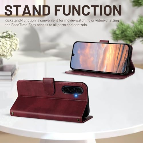 for Galaxy A17 5G Phone Case Wallet and Wrist Strap (Red) | Card Holder Slots, PU Leather, Flip Cover, Magnetic Closure, Kickstand, Folio Protective, for Samsung A17 Case - color: Wine Red