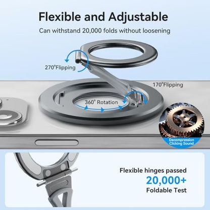 Ultra-Light Dual Sided Magnetic Phone Holder Mount, 360 ° Rotation Finger Ring Holder,Foldable Magnetic Cell Phone Grip Stand Removable Phone Kickstand for All Phones MagSafe Accessories