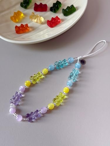 Drawwind Phone Charm Beaded Wristlet Strap Universal Cell Phone Lanyard Cute Bracelet Wrist Strap Beaded Chain String Handmade Accessories for Case Camera Bags (Gummy Bear) - color: Gummy Bear