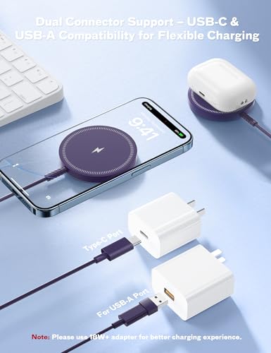 Bohuma Magnetic Wireless Charger for iPhone – 15W Fast Charging Pad with Dual Ports - Compatible with iPhone 12-17 & AirPods 4 3 2 Pro – Purple Sleek Aluminum Alloy Design for Home, Office & Travel - color: Purple