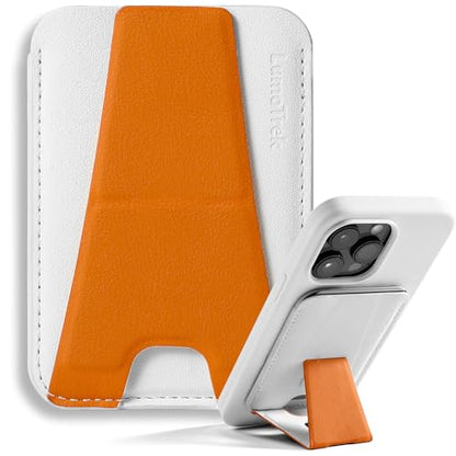 Tap & Go MagSafe Wallet Stand, 1-Card Magnetic Phone Wallet - color: White/Orange