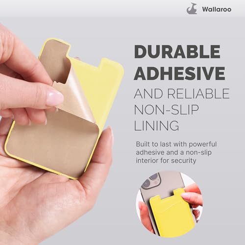 Wallaroo Premium Leather Cell Phone Wallet Stick On - Phone Wallet and Card Holder for Women and Men - Durable with Non-Slip Lining Secures Up to 3 Cards - color: Yellow Leather