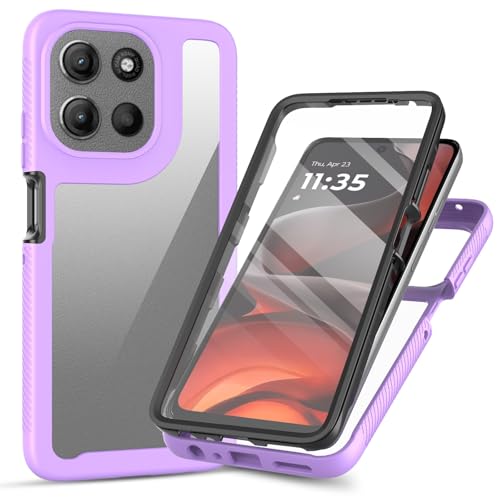 360 ° Protective Case for Motorola Moto G56 5G, Dustproof Shockproof Case with Built-in Tempered Screen Protector, Full Body Protective Heavy Duty Slim Back Phone Cover(Purple) - color: Purple