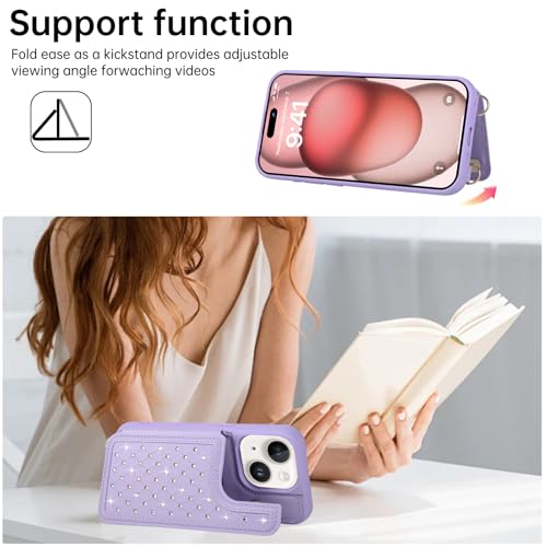 for iPhone 11 Wallet Case with Card Holder Slots and Strap, RFID Blocking Magnetic Flip Folio Cover, Crossbody Purse Protection Case with Kickstand,Purple Diamond - color: Purple Diamond, size: iPhone 11(6.1")