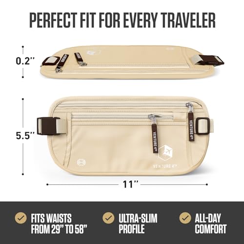 VENTURE 4TH Travel Money Belt, RFID Blocking Passport Holder - Beige - color: Beige